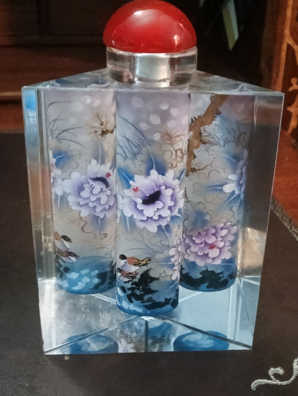 Decorative Floral Crystal Bottle with Red Cap - Unbranded
